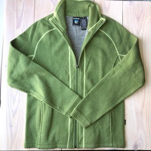 KUHL zip up green 100% merino wool sweater